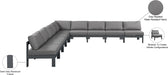 Meridian Furniture - Nizuc 150" Water Resistant Fabric Upholstered Outdoor Patio 9 Piece Modular Sectional - 376Grey-Sec9A - GreatFurnitureDeal