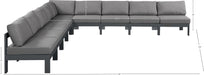 Meridian Furniture - Nizuc 150" Water Resistant Fabric Upholstered Outdoor Patio 9 Piece Modular Sectional - 376Grey-Sec9A - GreatFurnitureDeal