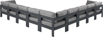 Meridian Furniture - Nizuc 150" Water Resistant Fabric Upholstered Outdoor Patio 9 Piece Modular Sectional - 376Grey-Sec9B - GreatFurnitureDeal
