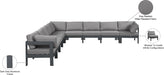 Meridian Furniture - Nizuc 150" Water Resistant Fabric Upholstered Outdoor Patio 9 Piece Modular Sectional - 376Grey-Sec9B - GreatFurnitureDeal