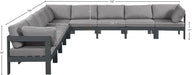 Meridian Furniture - Nizuc 150" Water Resistant Fabric Upholstered Outdoor Patio 9 Piece Modular Sectional - 376Grey-Sec9B - GreatFurnitureDeal