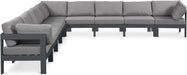 Meridian Furniture - Nizuc 150" Water Resistant Fabric Upholstered Outdoor Patio 9 Piece Modular Sectional - 376Grey-Sec9B - GreatFurnitureDeal