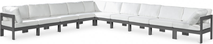 Meridian Furniture - Nizuc 180" Water Resistant Fabric Upholstered Outdoor Patio 10 Piece Modular Sectional - 376White-Sec10A - GreatFurnitureDeal