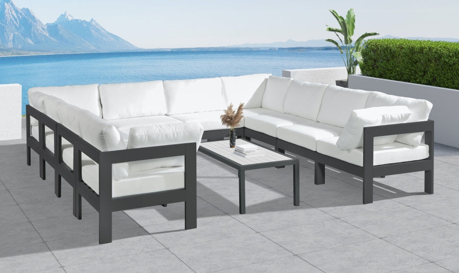 Meridian Furniture - Nizuc 120" Water Resistant Fabric Upholstered Outdoor Patio 10 Piece Modular Sectional - 376White-Sec10B - GreatFurnitureDeal