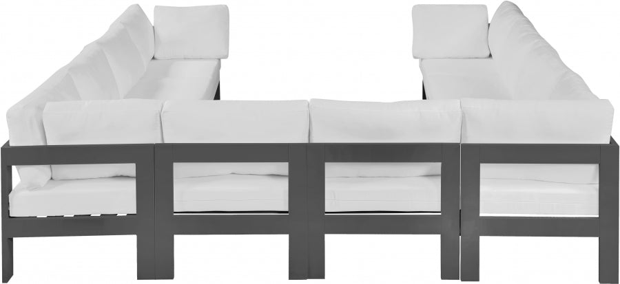 Meridian Furniture - Nizuc 120" Water Resistant Fabric Upholstered Outdoor Patio 10 Piece Modular Sectional - 376White-Sec10B - GreatFurnitureDeal