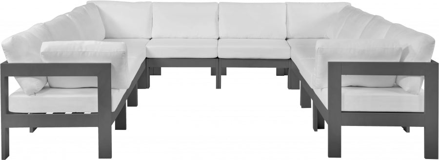 Meridian Furniture - Nizuc 120" Water Resistant Fabric Upholstered Outdoor Patio 10 Piece Modular Sectional - 376White-Sec10B - GreatFurnitureDeal