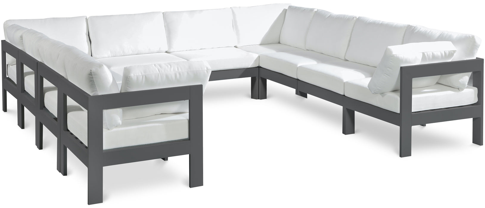 Meridian Furniture - Nizuc 120" Water Resistant Fabric Upholstered Outdoor Patio 10 Piece Modular Sectional - 376White-Sec10B - GreatFurnitureDeal