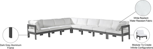 Meridian Furniture - Nizuc 150" Water Resistant Fabric Upholstered Outdoor Patio 8 Piece Modular Sectional - 376White-Sec8A - GreatFurnitureDeal