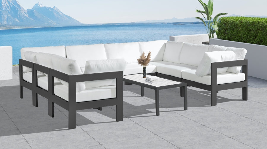 Meridian Furniture - Nizuc 120" Water Resistant Fabric Upholstered Outdoor Patio 8 Piece Modular Sectional - 376White-Sec8B - GreatFurnitureDeal