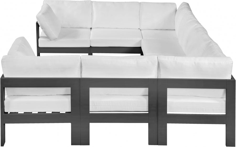 Meridian Furniture - Nizuc 120" Water Resistant Fabric Upholstered Outdoor Patio 8 Piece Modular Sectional - 376White-Sec8B - GreatFurnitureDeal
