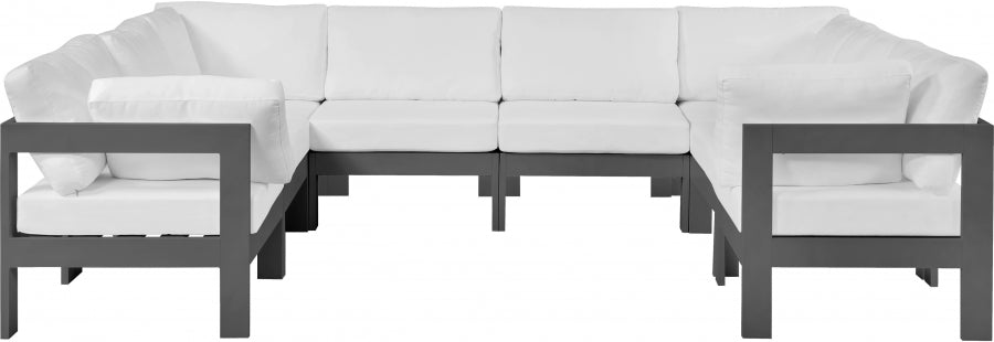 Meridian Furniture - Nizuc 120" Water Resistant Fabric Upholstered Outdoor Patio 8 Piece Modular Sectional - 376White-Sec8B - GreatFurnitureDeal