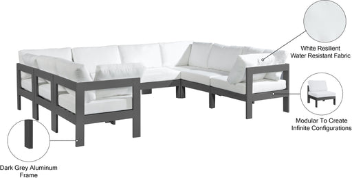 Meridian Furniture - Nizuc 120" Water Resistant Fabric Upholstered Outdoor Patio 8 Piece Modular Sectional - 376White-Sec8B - GreatFurnitureDeal