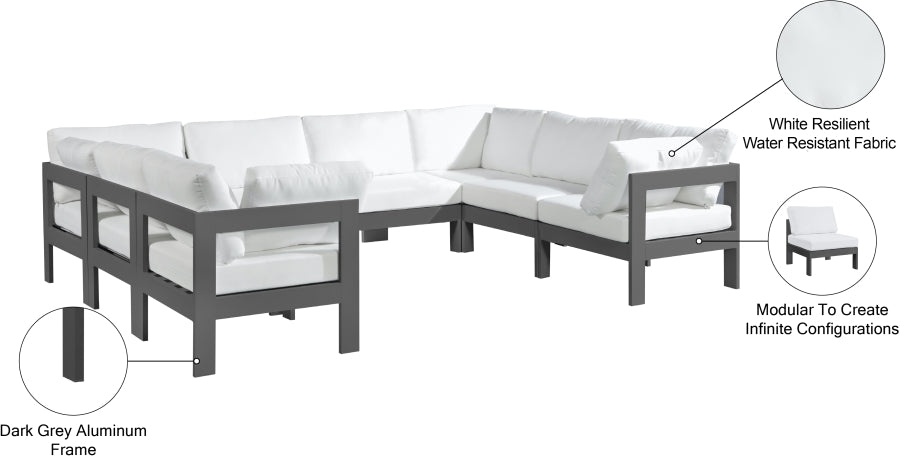Meridian Furniture - Nizuc 120" Water Resistant Fabric Upholstered Outdoor Patio 8 Piece Modular Sectional - 376White-Sec8B - GreatFurnitureDeal