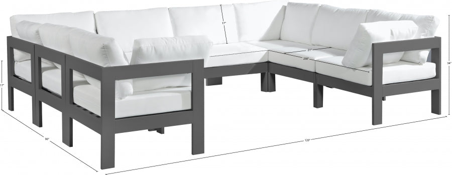 Meridian Furniture - Nizuc 120" Water Resistant Fabric Upholstered Outdoor Patio 8 Piece Modular Sectional - 376White-Sec8B - GreatFurnitureDeal