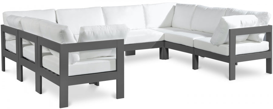 Meridian Furniture - Nizuc 120" Water Resistant Fabric Upholstered Outdoor Patio 8 Piece Modular Sectional - 376White-Sec8B - GreatFurnitureDeal