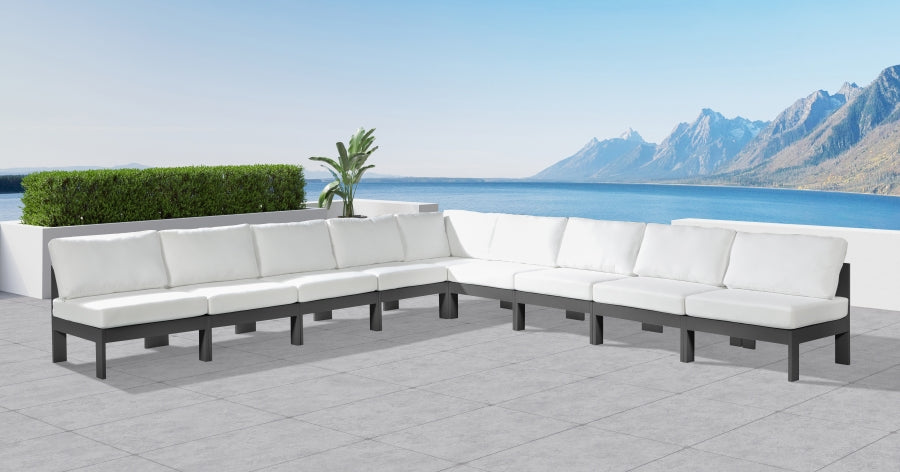 Meridian Furniture - Nizuc 150" Water Resistant Fabric Upholstered Outdoor Patio 9 Piece Modular Sectional - 376White-Sec9A - GreatFurnitureDeal