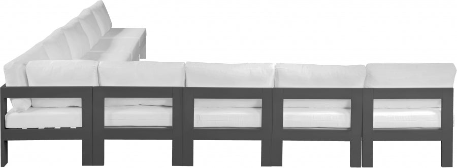 Meridian Furniture - Nizuc 150" Water Resistant Fabric Upholstered Outdoor Patio 9 Piece Modular Sectional - 376White-Sec9A - GreatFurnitureDeal