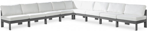 Meridian Furniture - Nizuc 150" Water Resistant Fabric Upholstered Outdoor Patio 9 Piece Modular Sectional - 376White-Sec9A - GreatFurnitureDeal