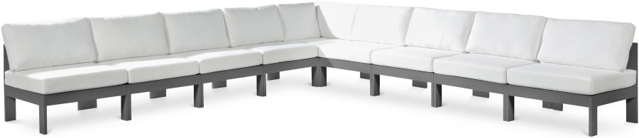 Meridian Furniture - Nizuc 150" Water Resistant Fabric Upholstered Outdoor Patio 9 Piece Modular Sectional - 376White-Sec9A - GreatFurnitureDeal