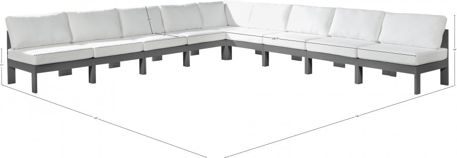 Meridian Furniture - Nizuc 150" Water Resistant Fabric Upholstered Outdoor Patio 9 Piece Modular Sectional - 376White-Sec9A - GreatFurnitureDeal
