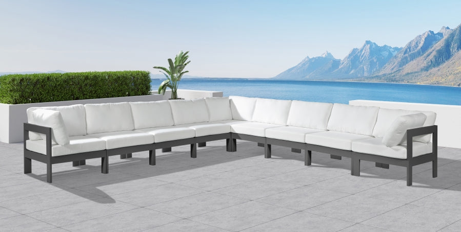 Meridian Furniture - Nizuc 150" Water Resistant Fabric Upholstered Outdoor Patio 9 Piece Modular Sectional - 376White-Sec9B - GreatFurnitureDeal