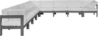 Meridian Furniture - Nizuc 150" Water Resistant Fabric Upholstered Outdoor Patio 9 Piece Modular Sectional - 376White-Sec9B - GreatFurnitureDeal
