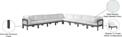Meridian Furniture - Nizuc 150" Water Resistant Fabric Upholstered Outdoor Patio 9 Piece Modular Sectional - 376White-Sec9B - GreatFurnitureDeal