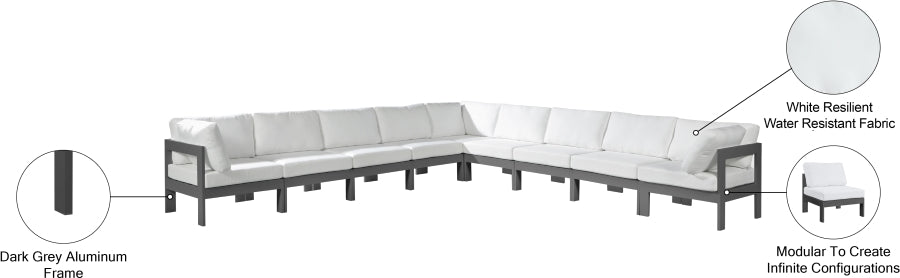 Meridian Furniture - Nizuc 150" Water Resistant Fabric Upholstered Outdoor Patio 9 Piece Modular Sectional - 376White-Sec9B - GreatFurnitureDeal