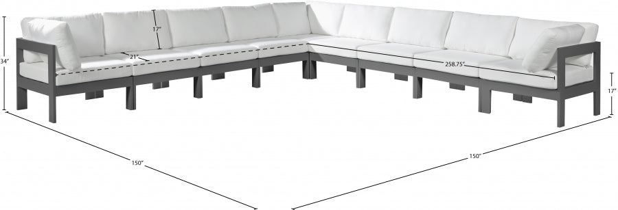 Meridian Furniture - Nizuc 150" Water Resistant Fabric Upholstered Outdoor Patio 9 Piece Modular Sectional - 376White-Sec9B - GreatFurnitureDeal