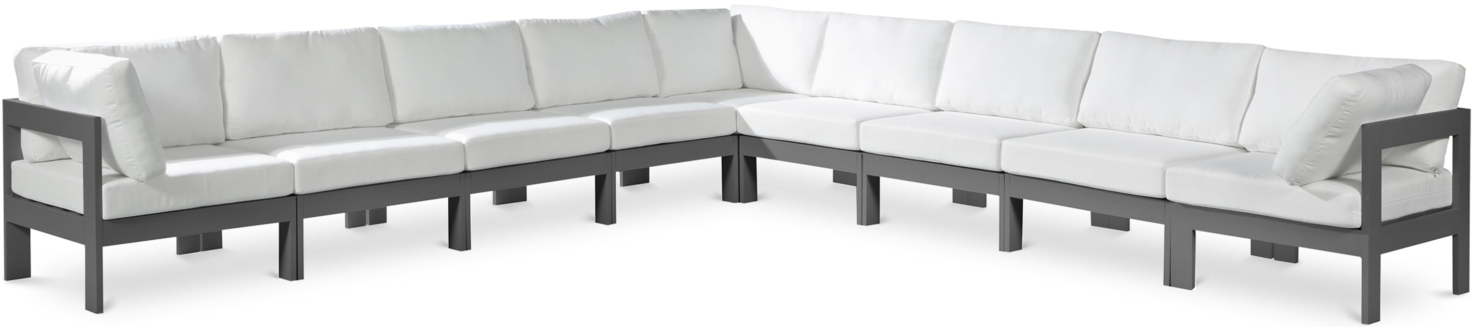 Meridian Furniture - Nizuc 150" Water Resistant Fabric Upholstered Outdoor Patio 9 Piece Modular Sectional - 376White-Sec9B - GreatFurnitureDeal