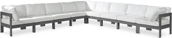 Meridian Furniture - Nizuc 150" Water Resistant Fabric Upholstered Outdoor Patio 9 Piece Modular Sectional - 376White-Sec9B - GreatFurnitureDeal