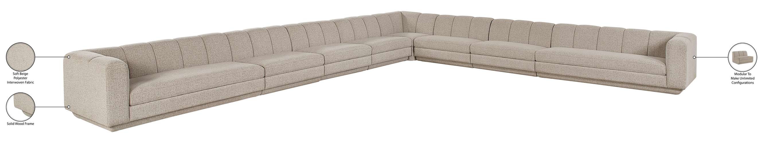 Meridian Furniture - Modari Beige Fabric Upholstered 8pc. Sectional - 143Beige-Sec8A - GreatFurnitureDeal
