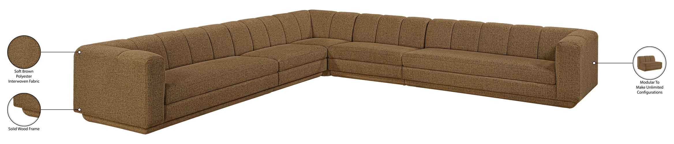 Meridian Furniture - Modari Brown Fabric Upholstered 5pc. Sectional - 143Brown-Sec5A - GreatFurnitureDeal