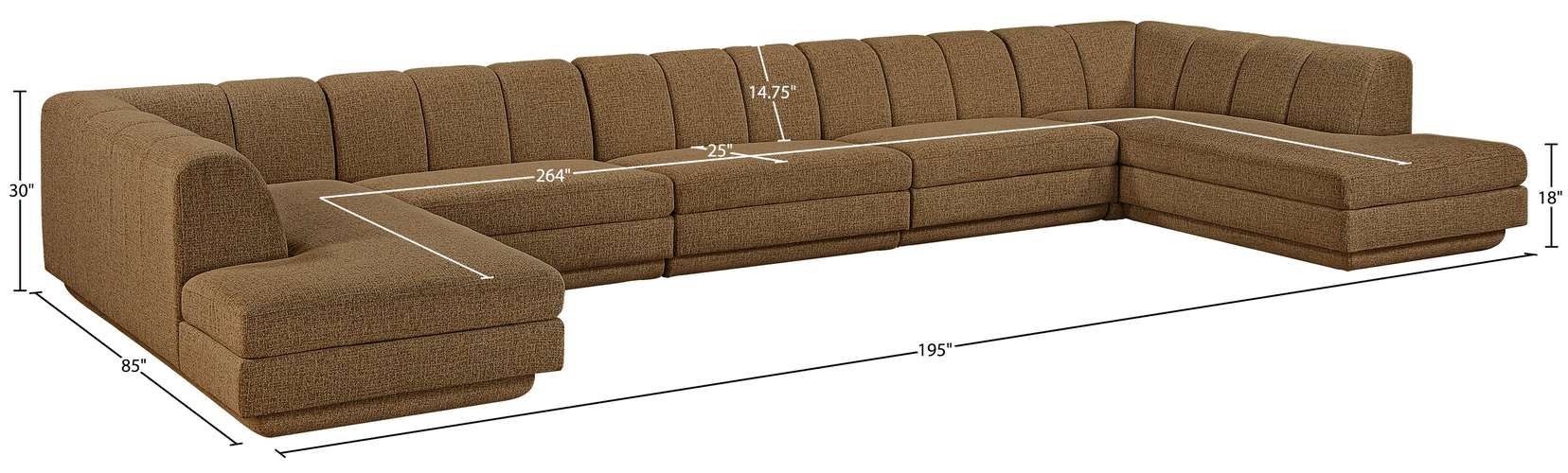 Meridian Furniture - Modari Brown Fabric Upholstered 5pc. Sectional - 143Brown-Sec5B - GreatFurnitureDeal