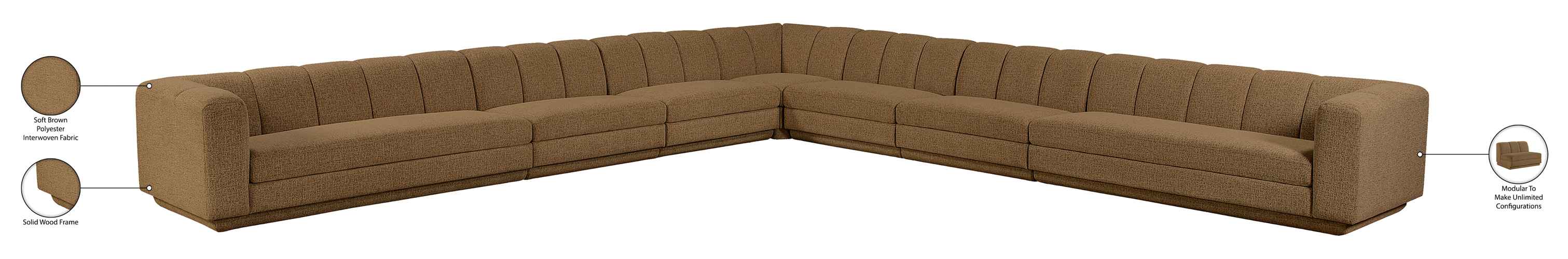 Meridian Furniture - Modari Brown Fabric Upholstered 7pc. Sectional - 143Brown-Sec7A - GreatFurnitureDeal