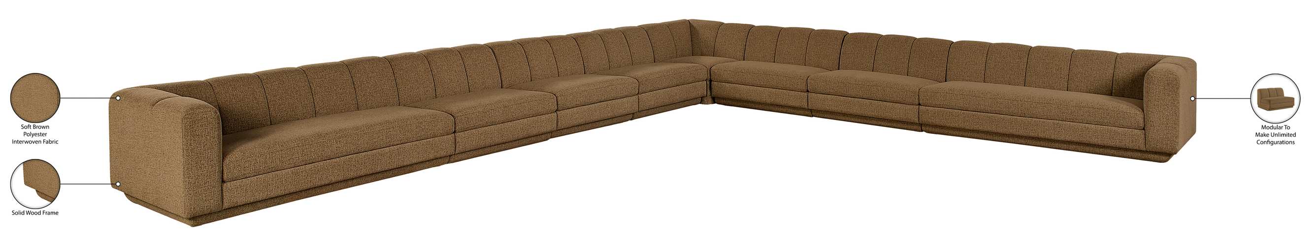 Meridian Furniture - Modari Brown Fabric Upholstered 8pc. Sectional - 143Brown-Sec8A - GreatFurnitureDeal