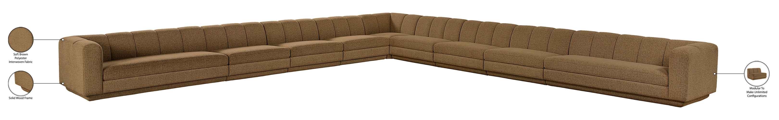 Meridian Furniture - Modari Brown Fabric Upholstered 9pc. Sectional - 143Brown-Sec9A - GreatFurnitureDeal