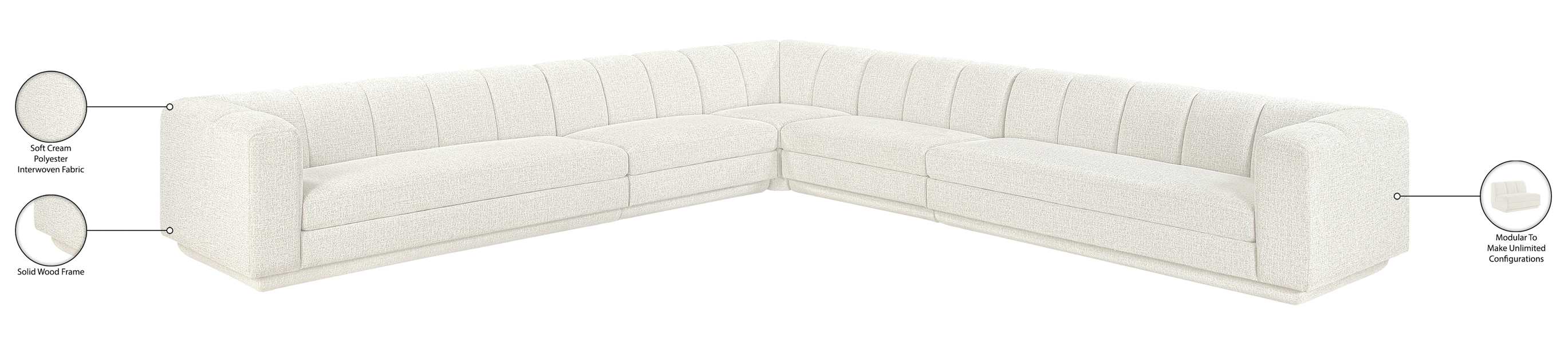 Meridian Furniture - Modari Cream Fabric Upholstered 5pc. Sectional - 143Cream-Sec5A - GreatFurnitureDeal