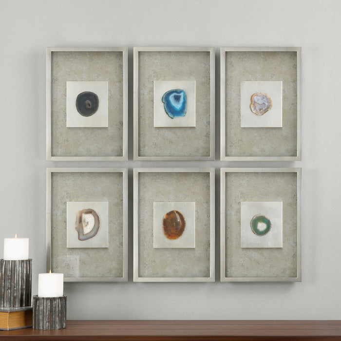 Uttermost - Agate Stone Silver Wall Art S/6  -14555 - GreatFurnitureDeal
