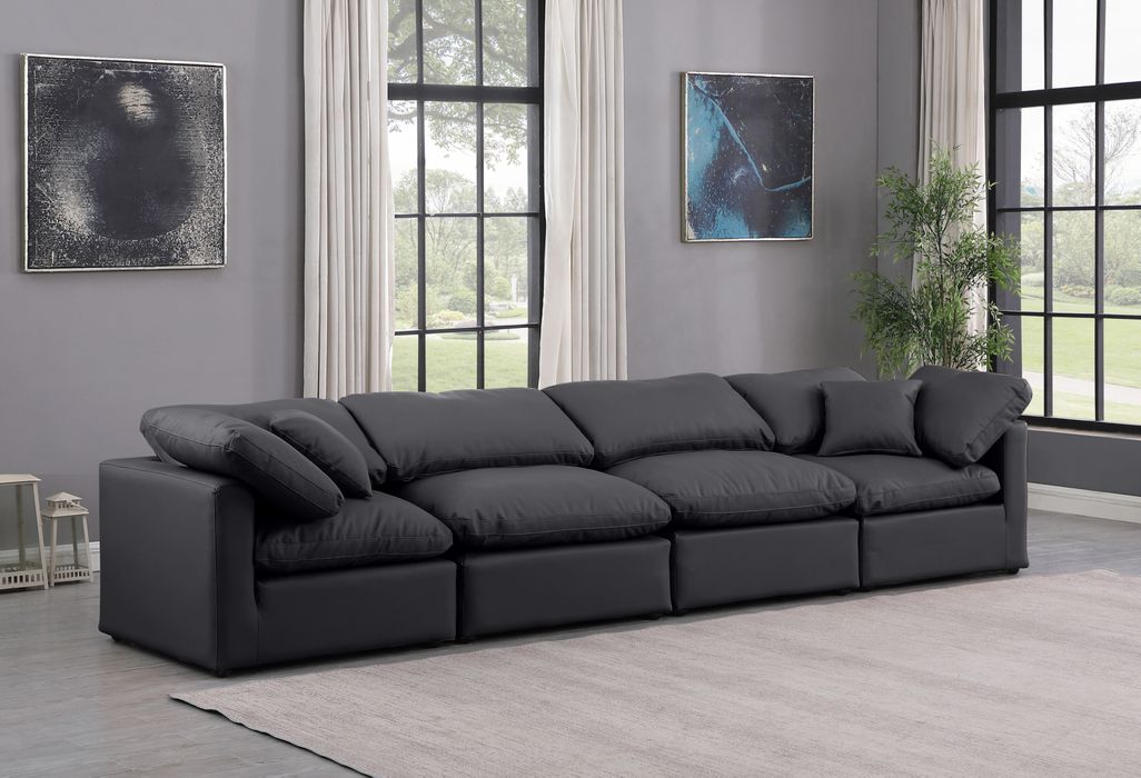 Meridian Furniture - Indulge 140" Black Vegan Leather Upholstered 4pc. Sofa - 146Black-S140 - GreatFurnitureDeal