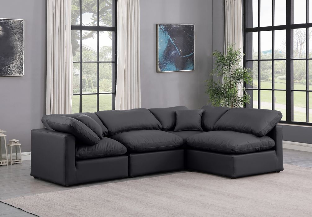 Meridian Furniture - Indulge 105" Black Vegan Leather Upholstered 4pc. Sectional - 146Black-Sec4B - GreatFurnitureDeal
