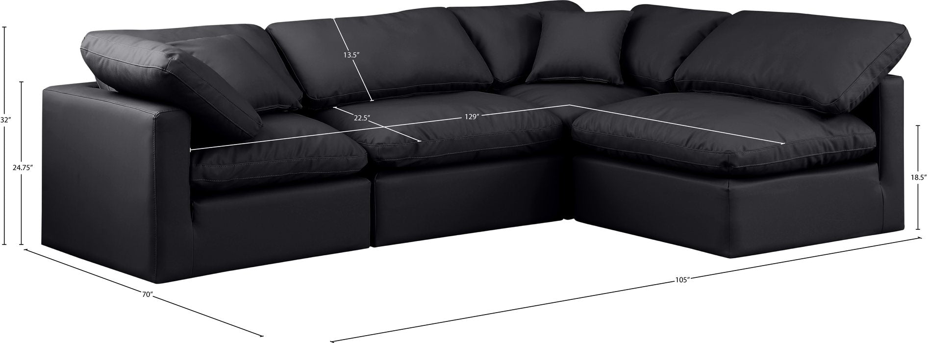 Meridian Furniture - Indulge 105" Black Vegan Leather Upholstered 4pc. Sectional - 146Black-Sec4B - GreatFurnitureDeal
