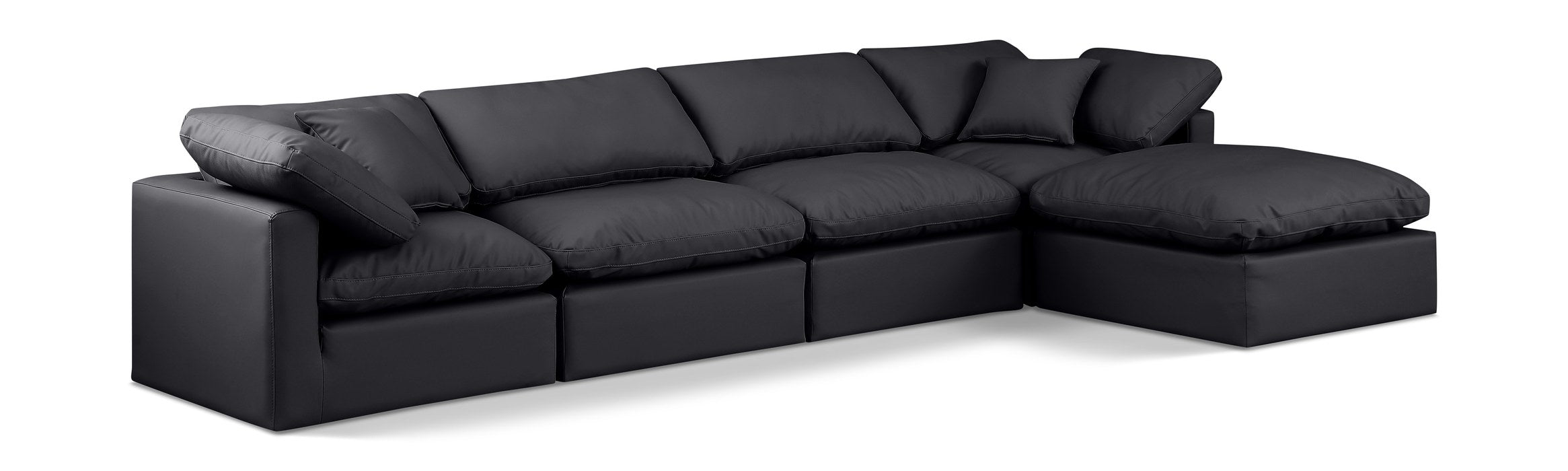 Meridian Furniture - Indulge 140" Black Vegan Leather Upholstered 5pc. Sectional - 146Black-Sec5A - GreatFurnitureDeal