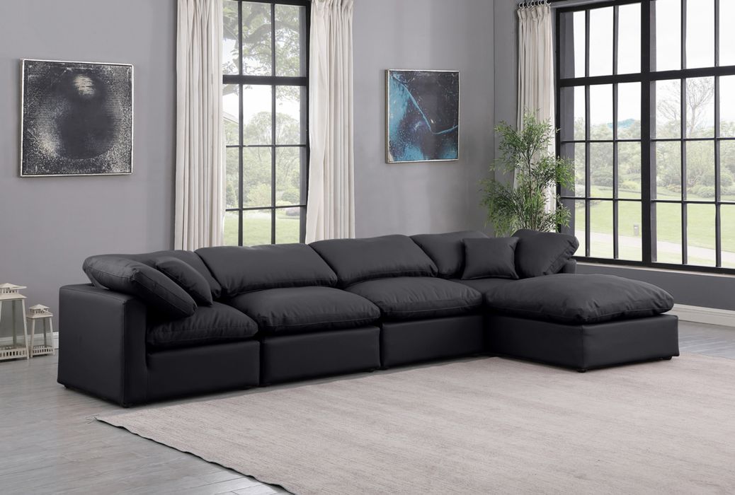 Meridian Furniture - Indulge 140" Black Vegan Leather Upholstered 5pc. Sectional - 146Black-Sec5A - GreatFurnitureDeal