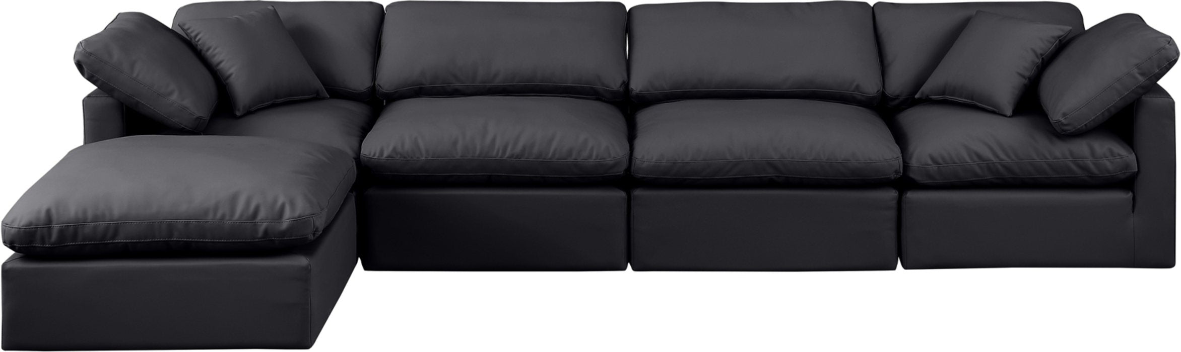 Meridian Furniture - Indulge 140" Black Vegan Leather Upholstered 5pc. Sectional - 146Black-Sec5A - GreatFurnitureDeal