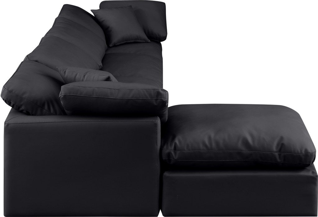 Meridian Furniture - Indulge 140" Black Vegan Leather Upholstered 5pc. Sectional - 146Black-Sec5A - GreatFurnitureDeal