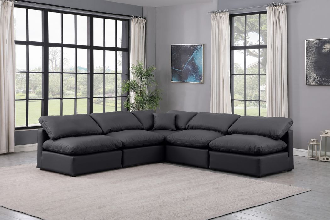 Meridian Furniture - Indulge 105" Black Vegan Leather Upholstered 5pc. Sectional - 146Black-Sec5B - GreatFurnitureDeal