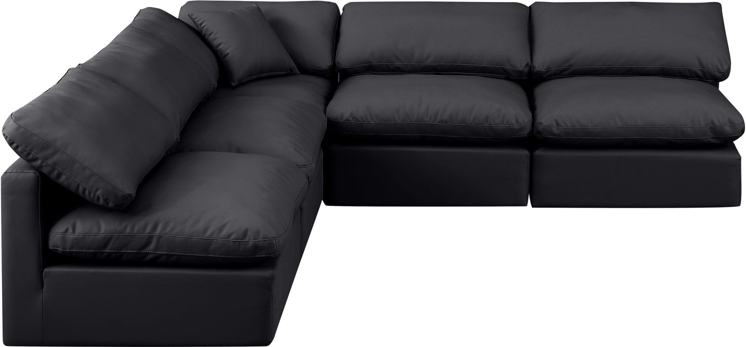 Meridian Furniture - Indulge 105" Black Vegan Leather Upholstered 5pc. Sectional - 146Black-Sec5B - GreatFurnitureDeal