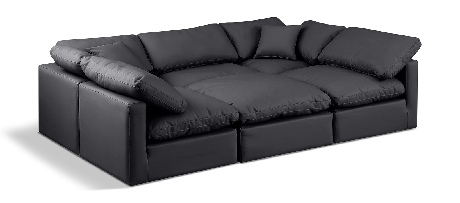 Meridian Furniture - Indulge 105" Black Vegan Leather Upholstered 6pc. Sectional - 146Black-Sec6C - GreatFurnitureDeal
