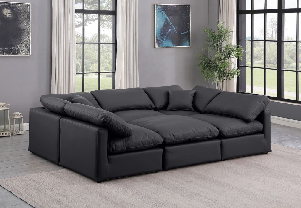 Meridian Furniture - Indulge 105" Black Vegan Leather Upholstered 6pc. Sectional - 146Black-Sec6C - GreatFurnitureDeal
